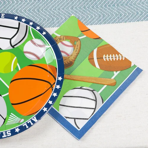 Miniatura 7 de Decoraciones de fiesta temática deportiva (sirve 24) platos llanos, platos de postre, vasos, servilletas. Decoraciones deportivas para baby shower