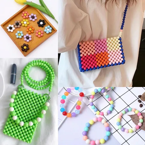 Miniatura 5 de 200 cuentas redondas acrílicas de 0.394 pulgadas (0.394 in), cuentas redondas de plástico pastel con agujero para manualidades, pulseras, collares