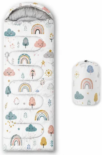 Miniatura 10 de BSNTHO Saco de dormir para camping, 3 estaciones, clima cálido y fresco, ligero, saco de dormir impermeable para adultos y niños, viajes y al aire