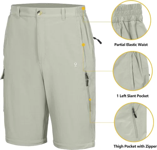 Miniatura 5 de Little Donkey Andy Pantalones convertibles elásticos para hombre, pantalones de senderismo de secado rápido con cremallera, protección UV, ligeros