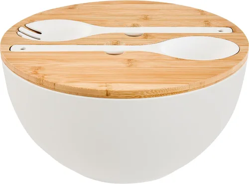 Miniatura 9 de GEHE - Juego de ensaladera de fibra de bambú con utensilios para servir - Grande de 9.8 pulgadas, recipientes para mezclar de bambú sólido