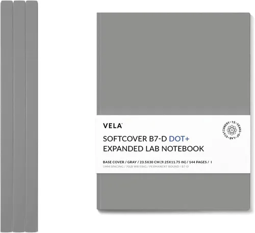 Vela Sciences B7 - Cuaderno expandido de laboratorio de tapa blanda, 9.25 x 11.75 pulgadas (9.3 x 11.8 in), 144 páginas, encuadernado permanente,