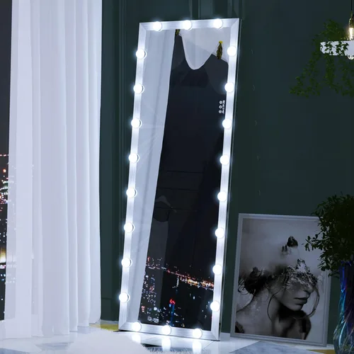 Miniatura 12 de ANYHI Espejo de cuerpo entero con luces, 62.6 x 23.3 pulgadas, espejo LED de cuerpo entero de pie con 22 bombillas regulables, espejo de piso