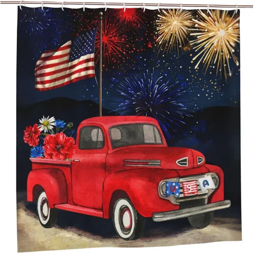 Miniatura 17 de Cortina de ducha patriótica de Estados Unidos para baño, cortina de baño de secado rápido con estrellas rojas y azules del 4 de julio, bañeras