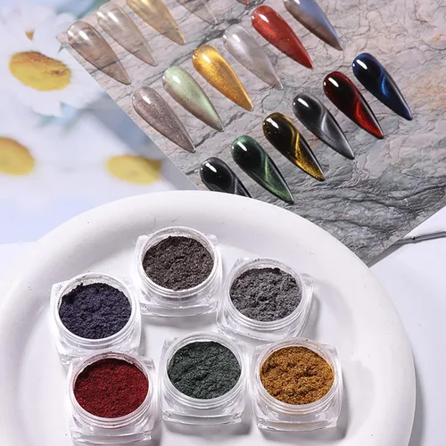 Miniatura 2 de Polvo de uñas de cromo gris y negro, polvo metálico para uñas, efecto espejo holográfico, polvo de cromo, polvo de otoño e invierno, pigmento