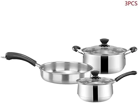 Miniatura 6 de Juego de utensilios de cocina de acero inoxidable, juego de olla de leche, cocina de inducción, cacerola de cocina para el hogar, sartén de fondo