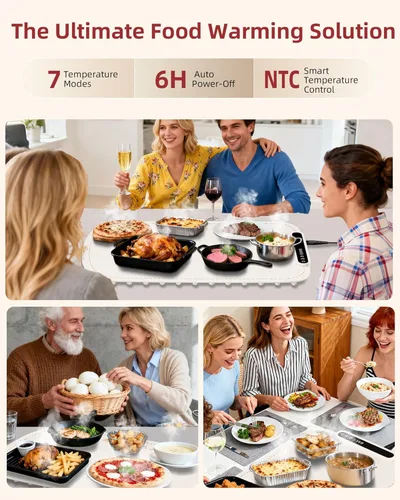 Miniatura 8 de Tapete de calentamiento para alimentos, bandeja de calentamiento eléctrico de calentamiento rápido mejorada con 7 niveles de temperatura y 8