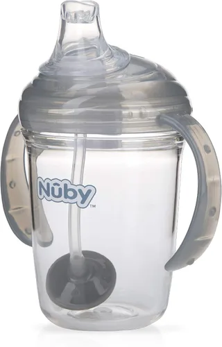 Miniatura 8 de Nuby 360 Grip N' Sip - Vaso Tritan, 8 onzas, popote con peso con cubierta higiénica, color azul
