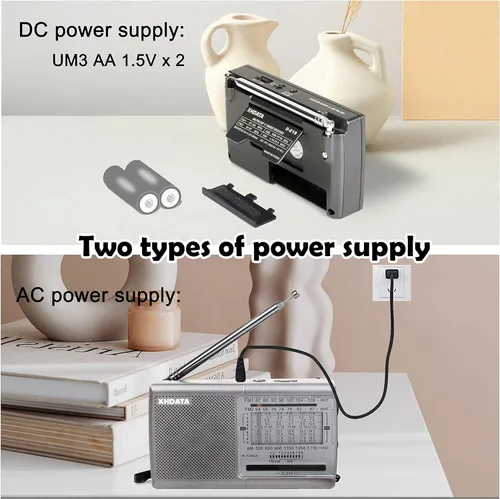 Miniatura 6 de XHDATA D219 Radio Portátil AM FM de Onda Corta Operada por Batería Pequeña Radio de Gran Recepción con Buen Sonido, Conector de Auriculares