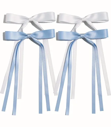 Miniatura 13 de LFOUVRE 4 pinzas para el cabello para mujer, lazo con borla y cola larga, clip para niña, accesorios sólidos, pasadores y lazo de garra