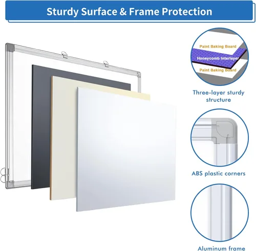 Miniatura 6 de Pizarra blanca de borrado en seco, pizarra magnética de borrado en seco de 24 x 18 pulgadas para pared, marco de aluminio para colgar, pizarra