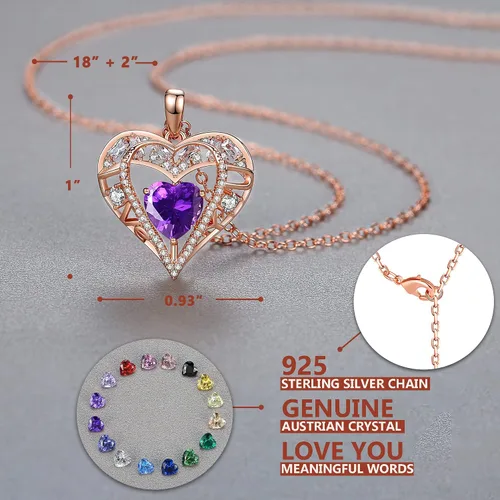 Miniatura 15 de Collar de cristal de 5 corazones, chapado en oro rosa de 18 quilates, colgante con cadena de plata de ley 925 de 18 + 2 pulgadas, joyería de piedra