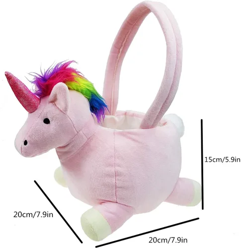 Miniatura 3 de Cesta personalizada para cacería de huevos de Pascua, cesta de unicornio de felpa con nombre impreso (cesta de unicornio con personalización)