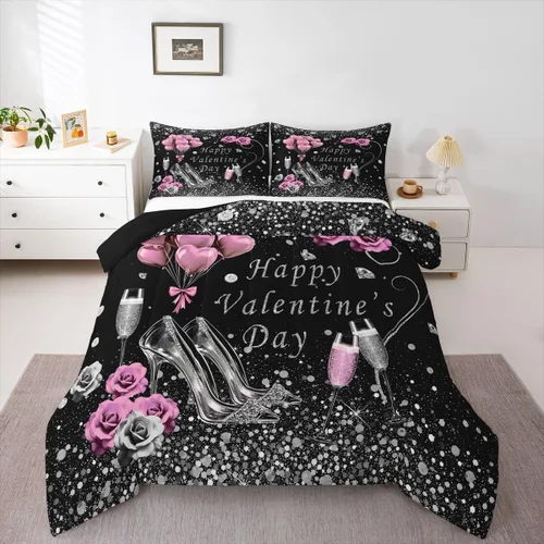 Miniatura 29 de Erosebridal Juego de edredón de corona King y Queen, juego de ropa de cama para parejas adultos, mujeres y hombres, juegos de edredón para boda, San