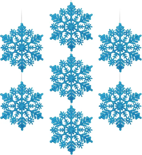Miniatura 12 de AMS 30 unidades 4"/100 mm adornos de copo de nieve de plástico con purpurina brillante, decoración de árbol de Navidad para boda, Acción de Gracias
