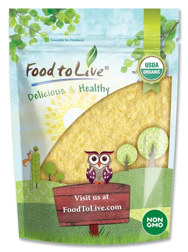 Food to Live Harina de maíz orgánica, 2.5 libras sin OMG, grano entero, comida finamente molida, vegano, kosher, maíz molido amarillo a granel.