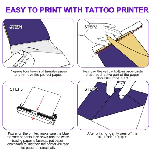 Miniatura 6 de Impresora de plantillas de tatuajes para principiantes y artistas, con 3 piezas de papel de transferencia de tatuajes, impresora térmica inalámbrica