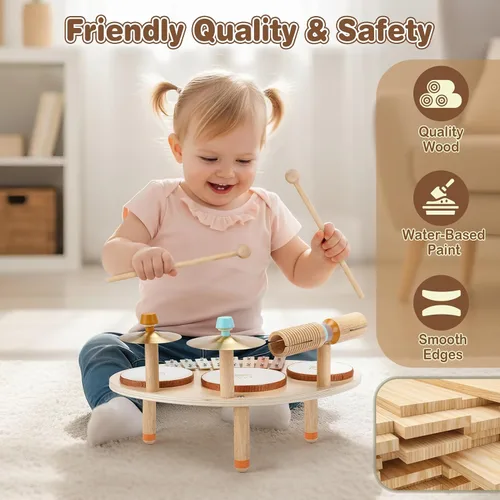 Miniatura 3 de Vanplay Juego de batería para niños pequeños – Juguetes para niñas de 2, 3, 4 años, regalos para niños – 9 en 1 Instrumentos musicales Montessori