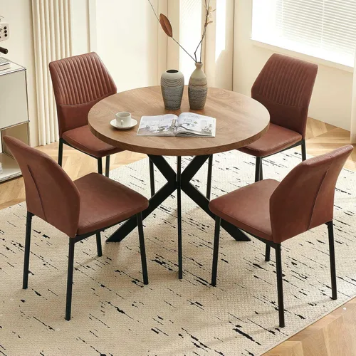 Miniatura 2 de Juego de mesa de comedor redonda de 37 pulgadas para 4, juego de café pequeño moderno de mediados de siglo para comedor, cocina y apartamento