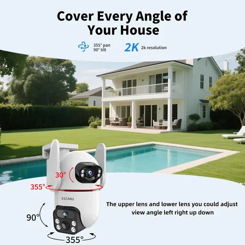 Miniatura 8 de ESCANU Cámaras de seguridad de doble lente inalámbricas para exteriores para seguridad del hogar, WiFi, audio de 2 vías, visión nocturna, detección