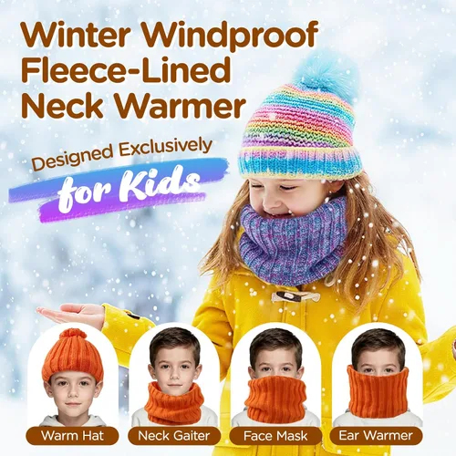 Miniatura 4 de Wandx Polaina de forro polar para niños y niñas, para invierno, para clima frío, cubierta facial de punto de rayas anchas para niños y niñas