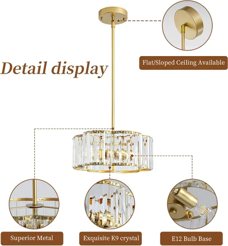 Miniatura 6 de Candelabro pequeño de cristal dorado, lámpara moderna de 3 luces para comedor sobre la mesa, accesorio de iluminación redondo para pasillo