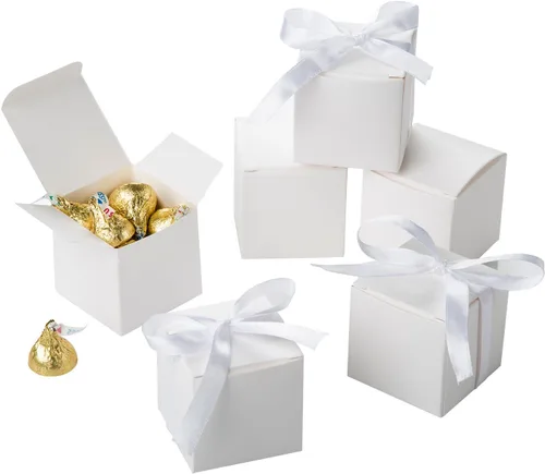Miniatura 4 de Caja Awell de corazones y caja de 2" x 2" x 2" con moño Caja blanca con cinta blanca