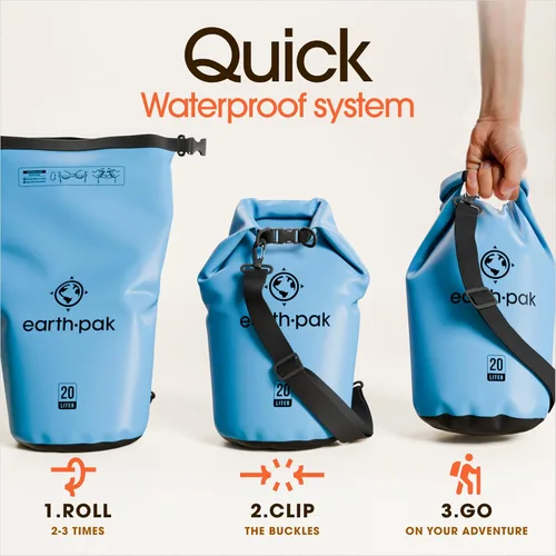 Miniatura 5 de Earth Pak Bolsa Seca Impermeable - Mochila Impermeable de Cierre Enrollable Superior Mantiene el Equipo Seco para Kayak con Funda Impermeable