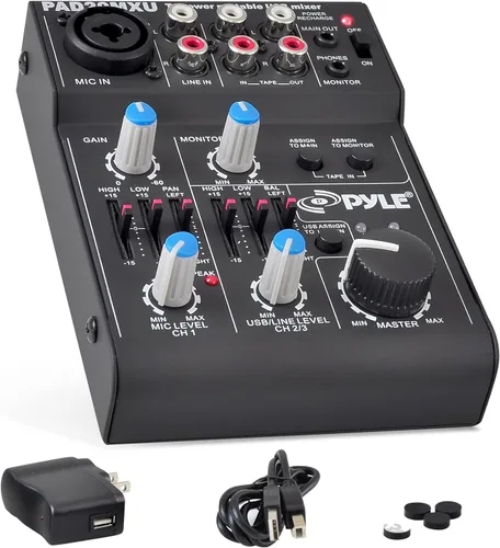 Miniatura 8 de Pyle - Mezclador de audio Bluetooth de 3 canales - Controlador de sonido DJ con tarjeta de sonido USB para grabación en PC - XLR - Conector