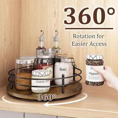 Miniatura 2 de Lazy Susan - Organizador giratorio de 12 pulgadas, organizador redondo de madera Lazy Susan y estante giratorio para especias para mesa de comedor