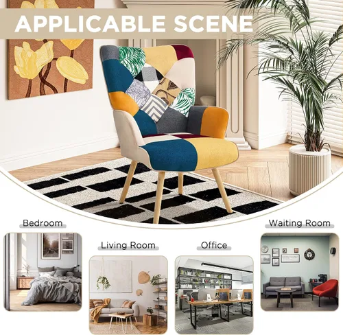 Miniatura 7 de Silla de Acento, Silla de Sala de Estar, Sillón Moderno de Respaldo Alto, Sillas de Lectura de Patchwork Colorido para Dormitorio, Silla de Descanso