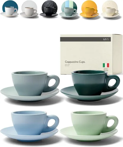 Miniatura 16 de KIVY Tazas de Gres para Espresso, Juego de 4 Piezas - Diseño Italiano, de Paredes Gruesas, 3 oz, Aptas para Microondas y Lavavajillas Verde