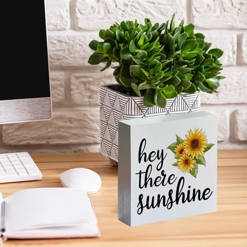 Miniatura 5 de Letrero de madera con diseño de girasol de granja, con texto en inglés "Hey There Sunshine", letrero decorativo de escritorio de verano, decoración