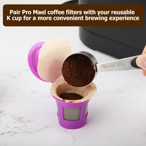 Miniatura 3 de Pro Mael Filtros de Café Desechables de Papel con Tapa para Cafeteras Keurig de Una Sola Porción 1.0 y 2.0 Cápsulas K Cup Reutilizables, Natural