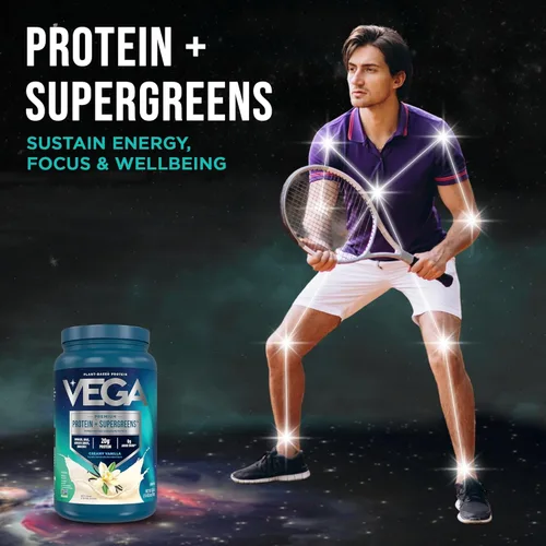 Miniatura 2 de Vega Proteína premium + superverdes, vainilla cremosa – 0.71 oz de proteína vegana, sin lácteos y gluten, 26.9 oz (25 porciones)