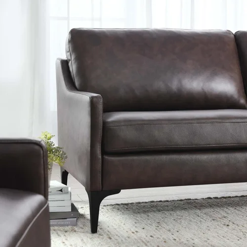 Miniatura 5 de Modway Sofá Corland de cuero y metal de estilo moderno en acabado marrón
