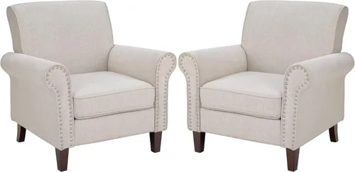 Miniatura 10 de PrimeZone Comfy - Silla decorativa de tela moderna de mediados de siglo, silla de lectura con cojín suave, ribete de cabeza de clavos y reposabrazos