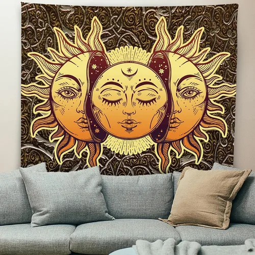 ALIYINA Tapiz de sol y luna, tapiz de astrología indie, para dormitorio, estética hippie vintage, tapiz de pared para adolescentes, niñas, niños,