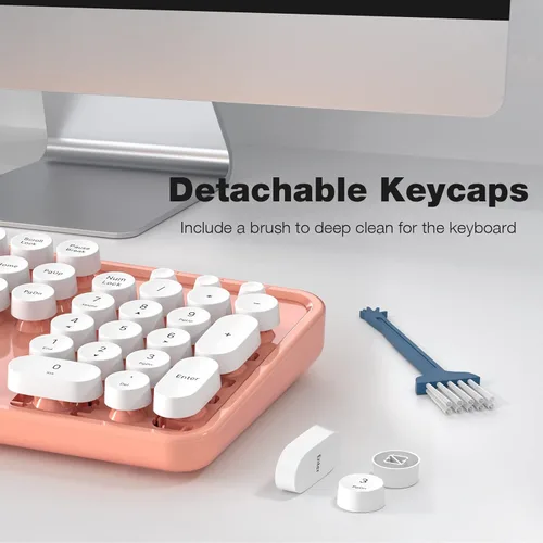Miniatura 34 de KNOWSQT Combo de teclado y ratón inalámbrico, teclados lindos de tamaño completo estilo máquina de escribir 2.4G azul colorido - receptor USB Plug