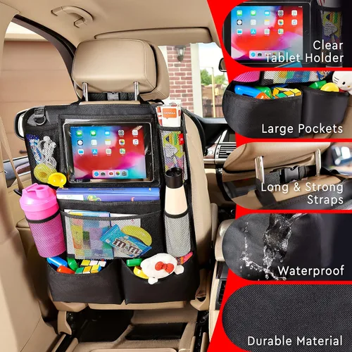 Miniatura 4 de Helteko Organizador de asiento trasero de automóvil, protector de asiento trasero con soporte para tableta de pantalla táctil, organizador