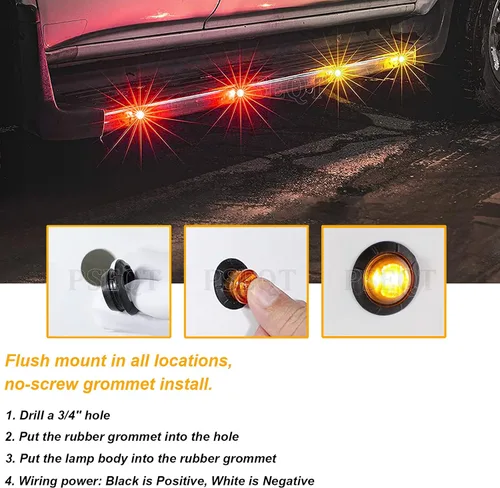 Miniatura 6 de PSEQT Luces LED de marcador de remolque de 3/4 pulgadas, indicadores de espacio lateral, luz trasera, impermeable, para remolque, camión, autobús