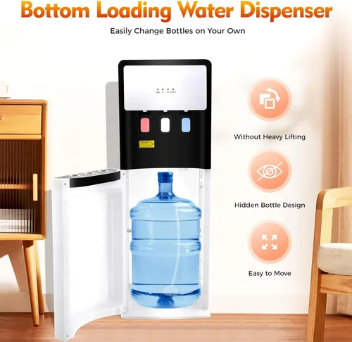Miniatura 3 de Dispensador de enfriador de agua de carga inferior, 3 ajustes de temperatura, agua caliente, fría y de habitación, con protección contra Plata Gris