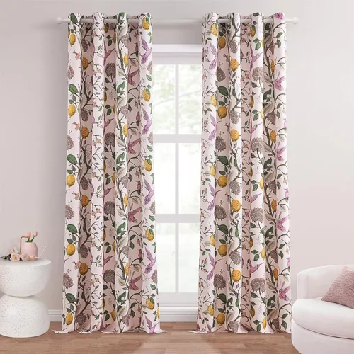 Miniatura 15 de Topfinel Cortinas beige para cocina, 36 pulgadas de largo, diseño botánico floral, colibrí, con ojales, oscurecimiento de habitación, media ventana