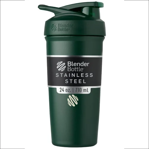 BlenderBottle Sport - Botella aislada de acero inoxidable con batidor de alambre, 24 onzas, color bosque – Batidos de proteína e hidratación para