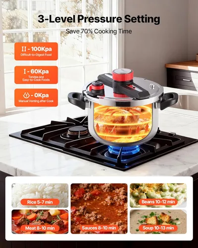 Miniatura 6 de VEVOR Olla a presión, olla a presión de 10 cuartos de galón, acero inoxidable, recipiente a presión con estante para vapor, tapa de vidrio templado