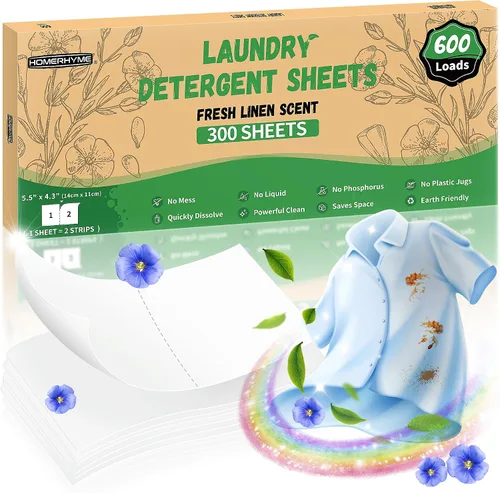 Miniatura 13 de Sábanas de detergente para ropa – Aroma de lino fresco, 200 cargas (100 hojas), sin plástico para viajes, dormitorios, hogar, apartamentos