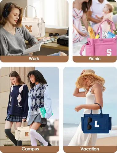 Miniatura 4 de Easter Basket Stuffers, Initial Tote Bag with Makeup Bag, Birthday Gifts for Women, Teen Girl Gifts Trendy Stuff