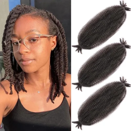 Miniatura 42 de Cabello afro elástico y trenzado de 30 pulgadas 2 paquetes, cabello preesponjado y trenzado elástico pre-estirado para extensiones de cabello suave