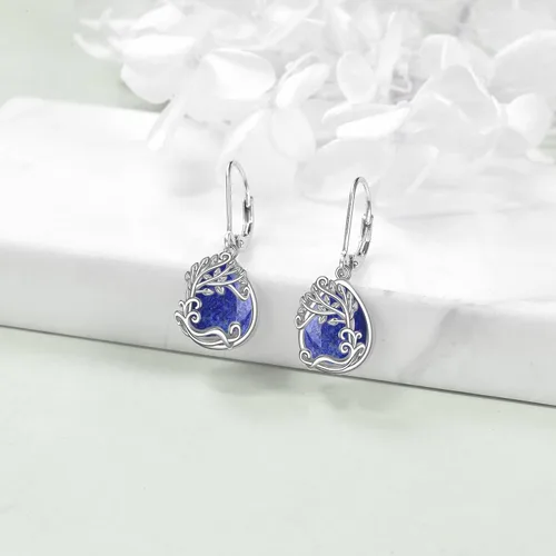 Miniatura 201 de Aretes colgantes con forma de lágrima de filigrana de piedra lunar de plata de ley 925 con cierre de palanca para mujer, regalos de joyería