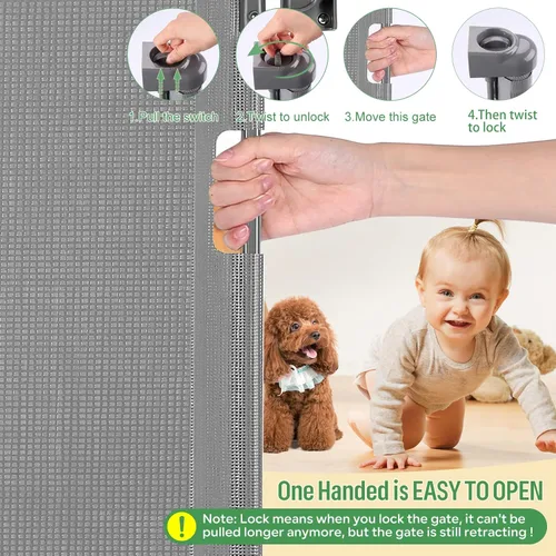 Miniatura 3 de Puerta retráctil para bebé, puerta extra ancha de seguridad para niños o mascotas, 33 pulgadas de alto, se extiende a 55 pulgadas de ancho, puerta